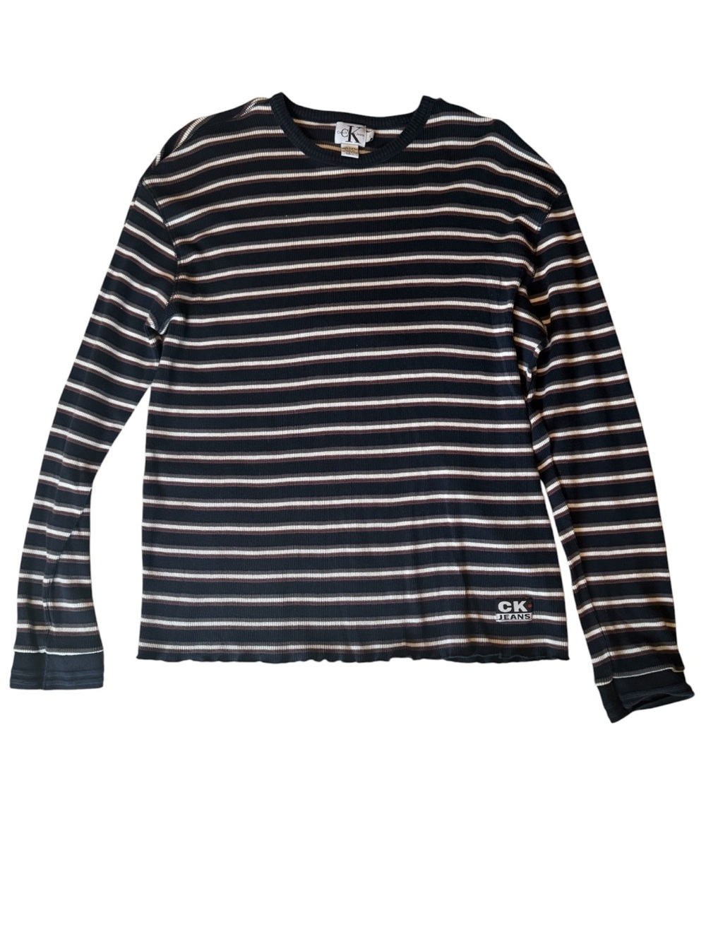 Calvin Klein Jeans Vintage Style Navy, White & Maroon Striped, Ribbed To